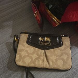 Coach Signature Beige and Black Wristlet